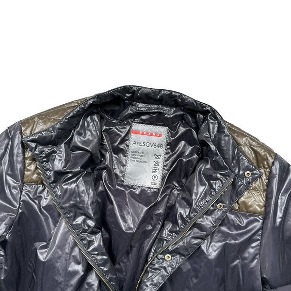 Prada Black/Khaki Nylon Down Padded Bomber Jacket - Large