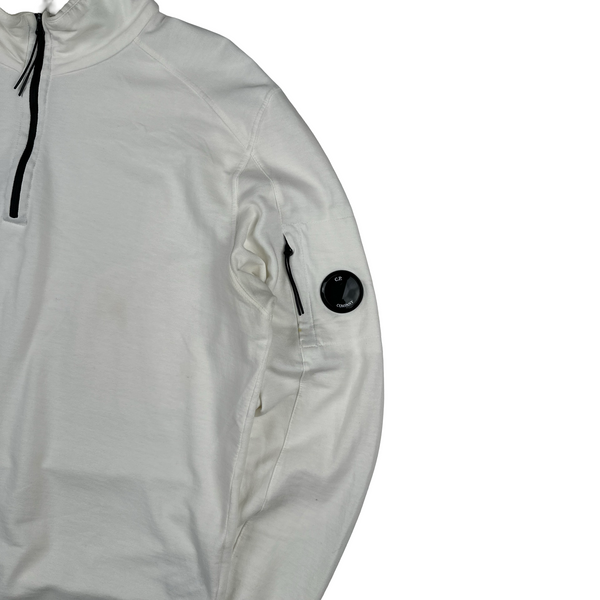CP Company Cotton Quarter Zip Lens View White Jumper - XL