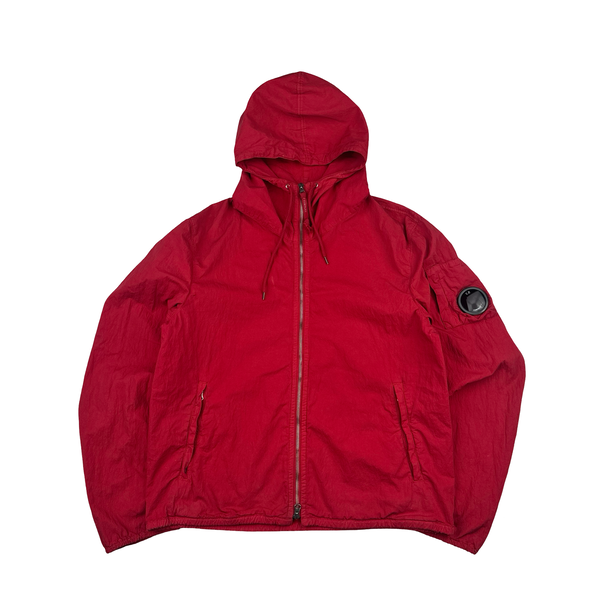 CP Company Red Cotton Lightweight Lens View Hooded Jacket - XXL