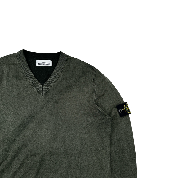 Stone Island 2017 Green Hand Sprayed V-Neck Knit Jumper - XXL
