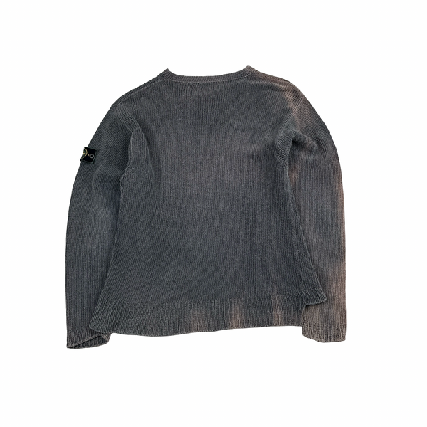 Stone Island 1993 Grey Knitted Chenille Green Edge Crewneck Pullover - Medium