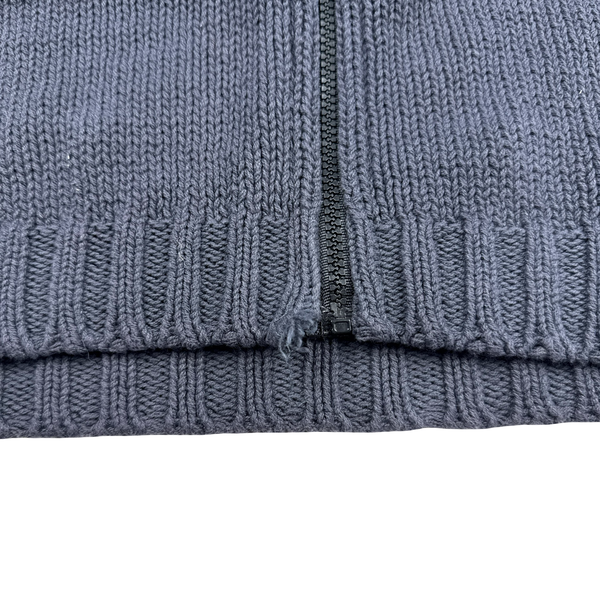 Stone Island Vintage Green Edge Grey Thick Knitted Cotton Jumper - Large