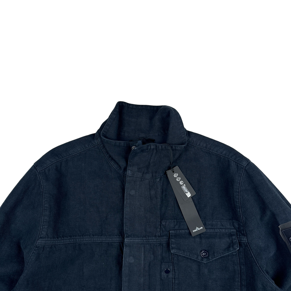 Stone Island 2025 New Season Bonded Linen Navy Ghost Piece Jacket - Large