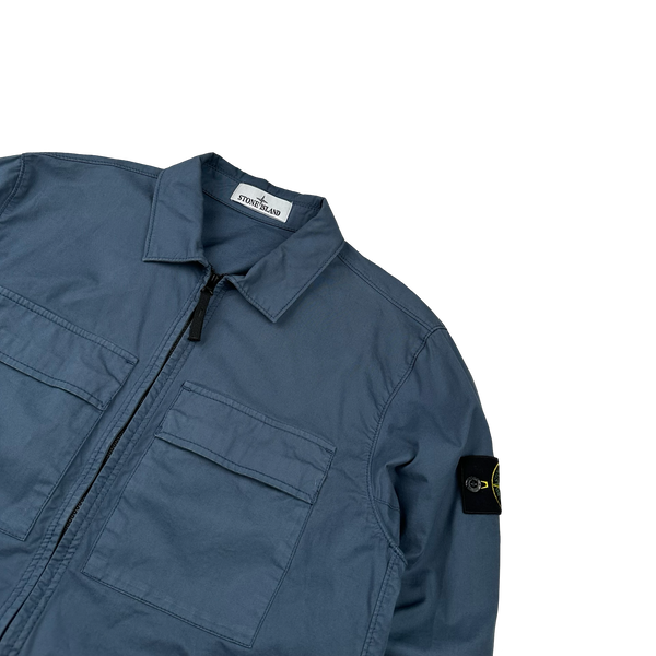 Stone Island 2023 Blue Supima Cotton Twill Zipped Overshirt - Medium