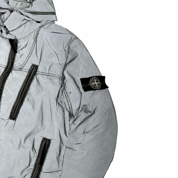 Stone Island Silver Liquid Reflective Fleece Lined Jacket - Large