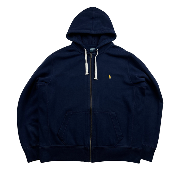 Ralph Lauren Navy Thick Cotton Zipped Hoodie - XL