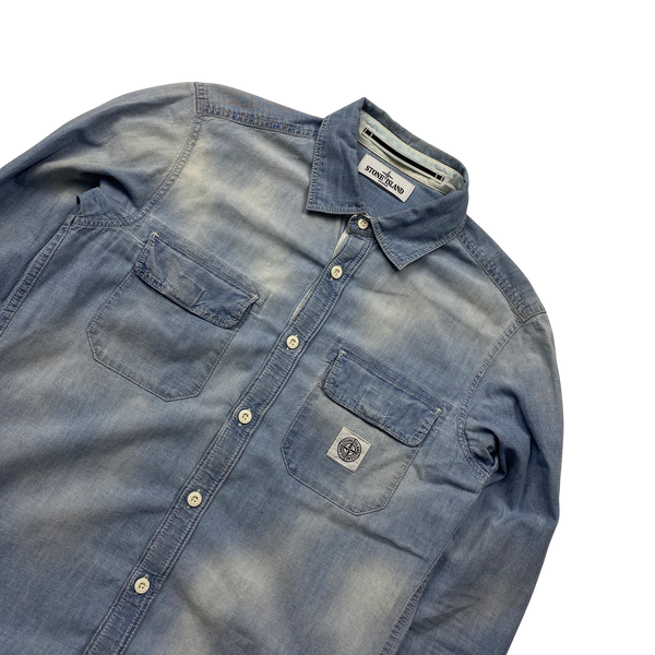 Stone Island 2013 Blue Acid Wash Denim Cotton Shirt - Medium