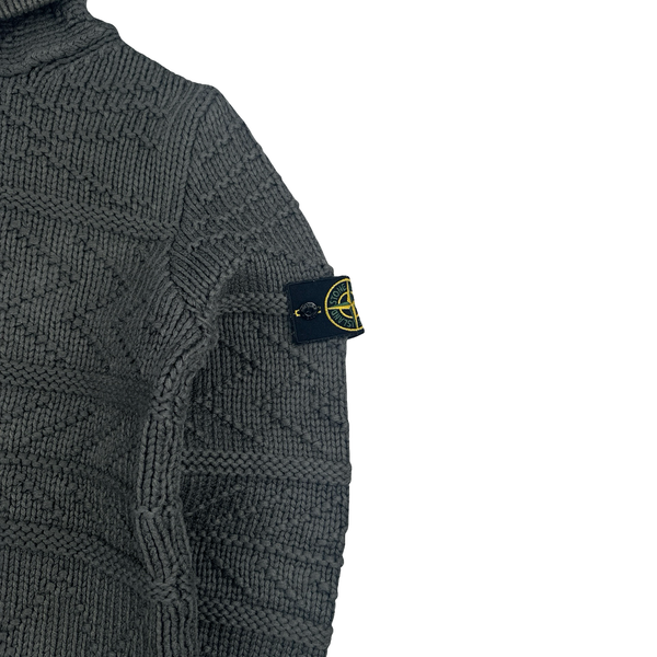 Stone Island 2009 Grey Cotton Detailed Knit Pullover Hoodie - Small