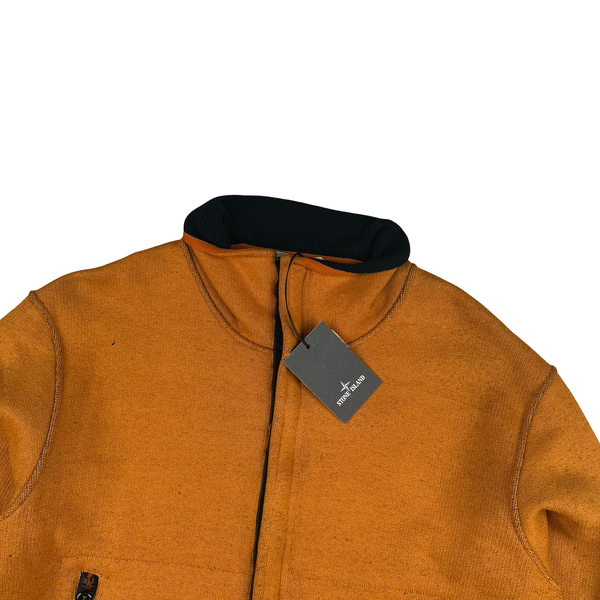 Stone Island 2003 Orange Compass Stretch Cotton Fleece Zip Jumper - Large