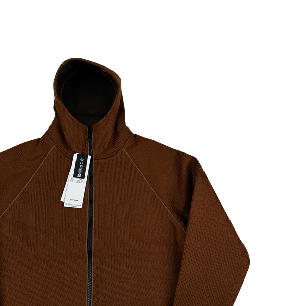 Stone Island 2025 Marina Brown Felted Wool Woven Knit Zipped Jacket - Large
