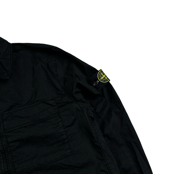 Stone Island 2023 Black Supima Cotton Twill Zipped Overshirt - Large
