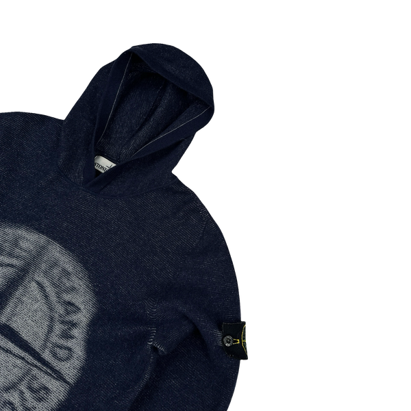Stone Island 2017 Navy Wool Hooded Spellout Jumper - Small