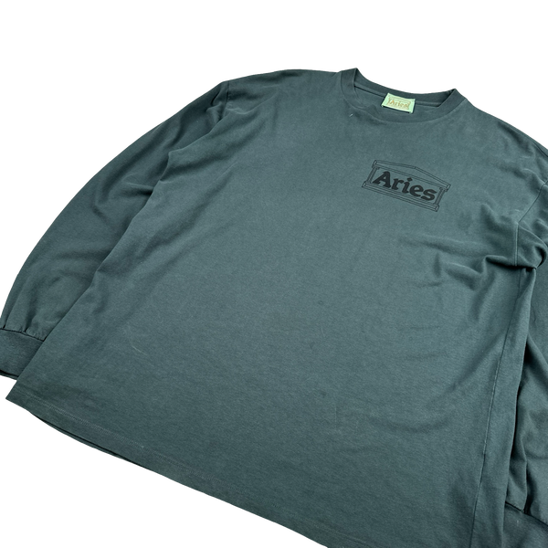 Aries Dark Teal Spellout Long sleeve Shirt - Large