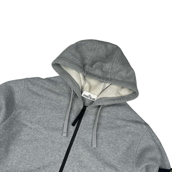 Stone Island 2020 Light Grey Zipped Cotton Hoodie - Large