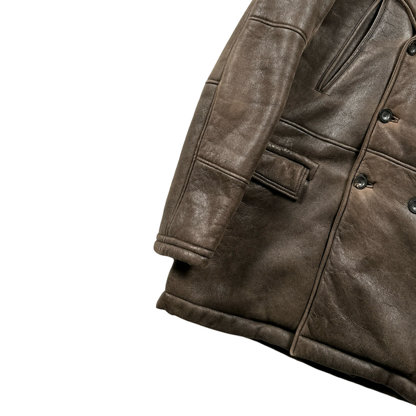 CP Company Brown Wool Shearling Lined Leather Jacket - Large