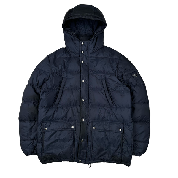 Prada Navy Triangle Logo Plaque Zipped Puffer Jacket - XXL