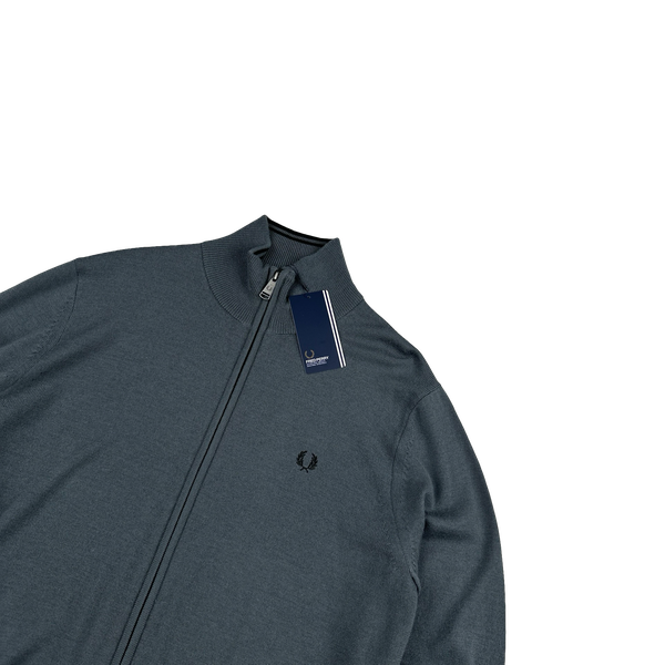 Fred Perry Charcoal Zipped Knit Jumper - Large