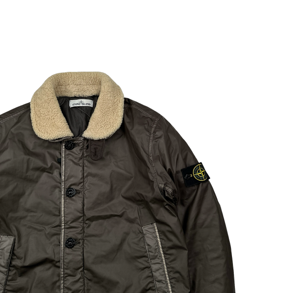 Stone Island 2015 Dark Green Mussola Gommata Sherling Flight Jacket - Medium