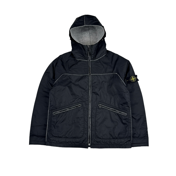 Stone Island 2003 Black Wool Lined Nylon Shell Jacket - Large