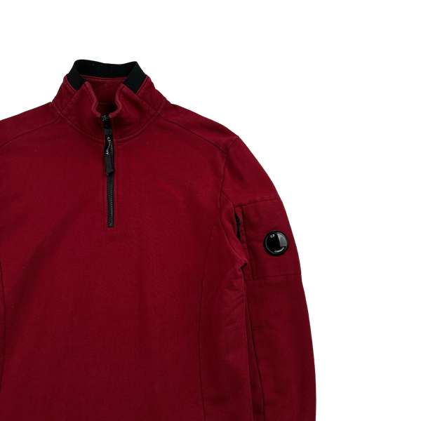CP Company Red Cotton Lens Viewer Quarter Zip Pullover - Large