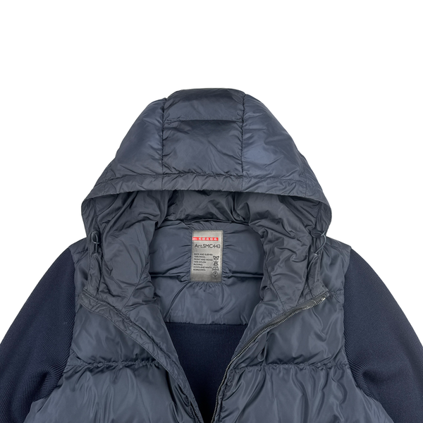 Prada Red Tab Wool Hybrid Navy Down Filled Jacket - XL