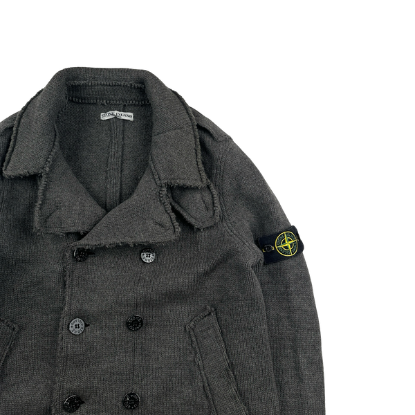 Stone Island 2008 Charcoal Double Breasted Wool Pea Coat - Large