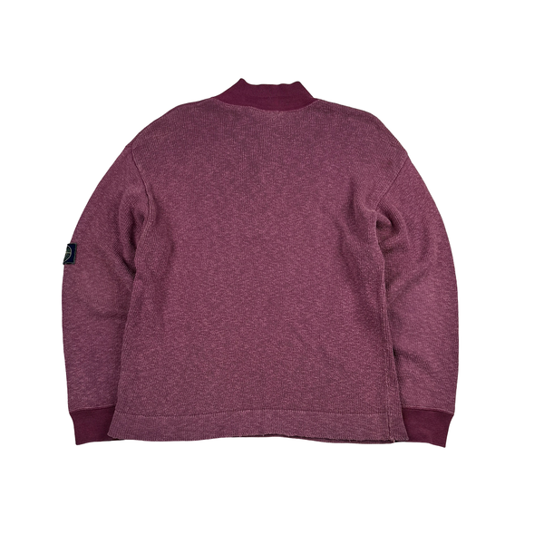 Stone Island 1986 Knitted Chenille Green Edge Patch Buttoned Pullover - Large