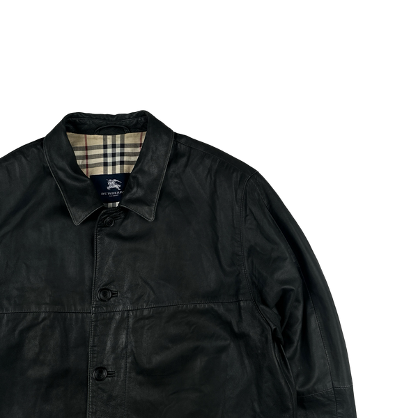 Burberry Leather Nova Check Lined Collared Jacket - XL