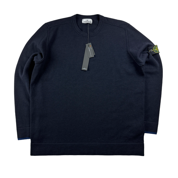 Stone Island 2023 Navy Thick Wool Crewneck Jumper - 3XL