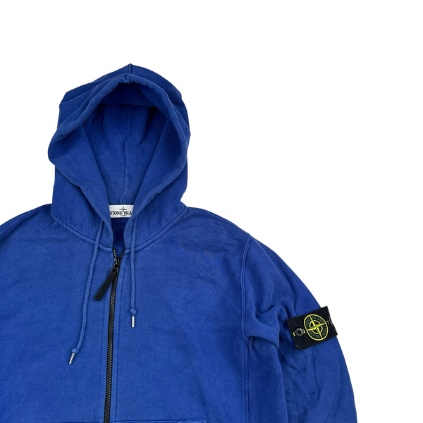Stone Island Blue Cotton Zipped Hoodie - Large
