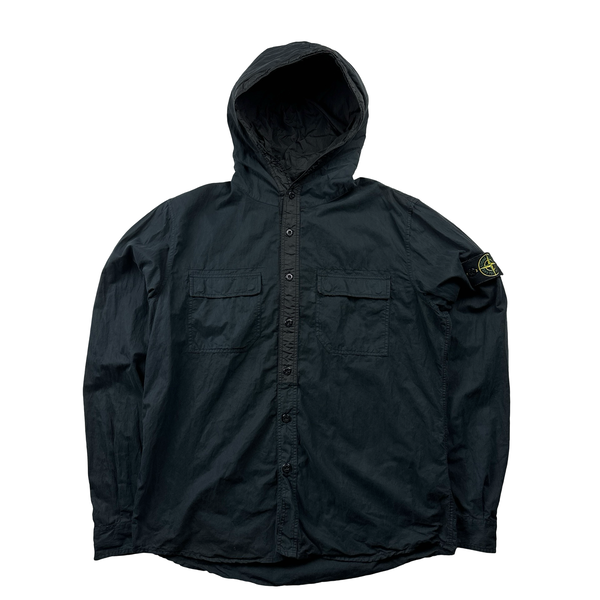 Stone Island Black Cotton Blend Multipocket Overshirt Jacket - Large