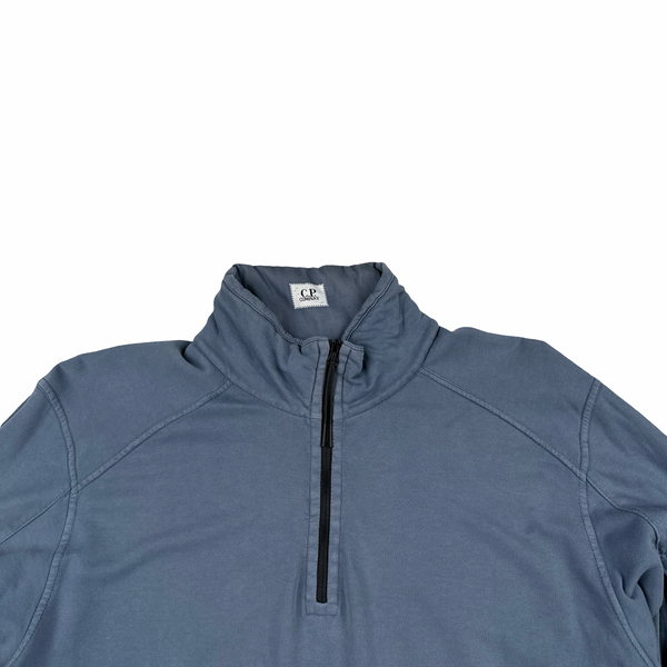 CP Company Blue Cotton Lens Viewer Quarter Zip Pullover - Large