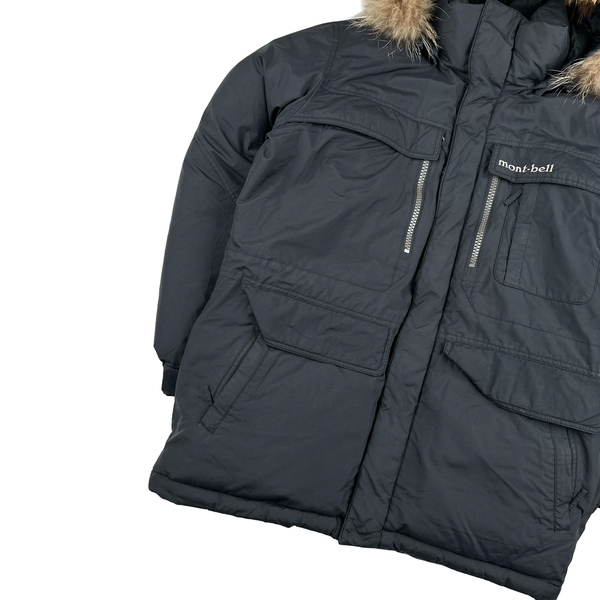 Montbell Down Filled Black Fur Hood Trim Puffer Jacket - Medium