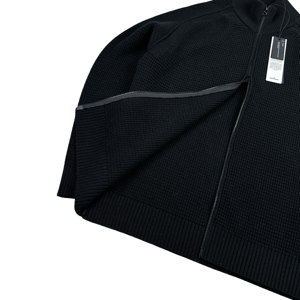 Stone Island 2025 Ghost Black Ribbed Wool Knitted Zipped Jumper - XL
