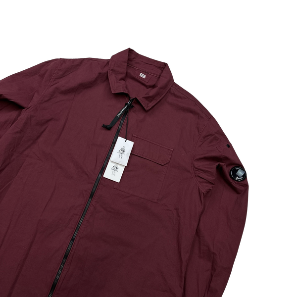 CP Company Burgundy Zipped Cotton Overshirt - XL