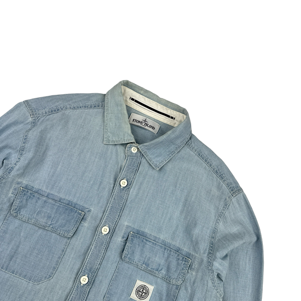 Stone Island 2013 Blue Denim Patch Buttoned Shirt - Large