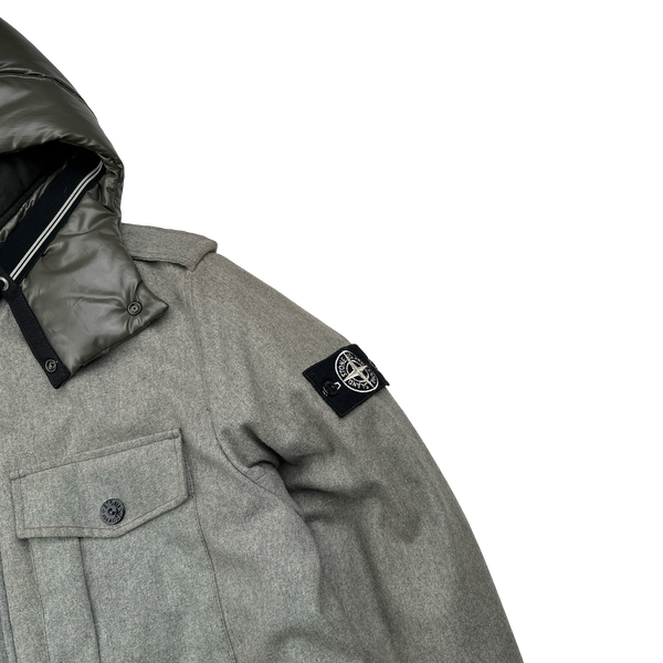 Stone Island 2014 Grey Ice Wool Blend Down Jacket - XL