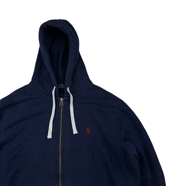Ralph Lauren Navy Thick Cotton Zipped Hoodie - Large