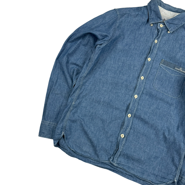 Stone Island Cotton 2014 Chambray Spellout Shirt - Small