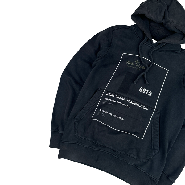 Stone Island 2018 Black Graphic Pullover Hoodie - Medium