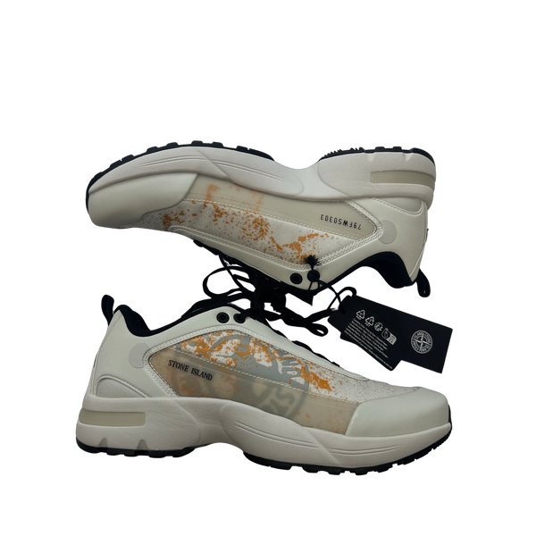 Stone Island White Compass Splatter Trainers - UK 8