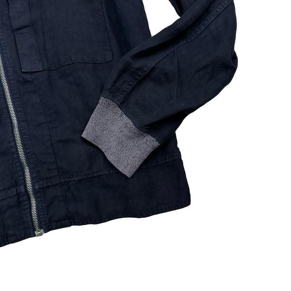 Stone Island 2008 Navy Lino Mesh Badge Linen Zip Up Jumper - Large