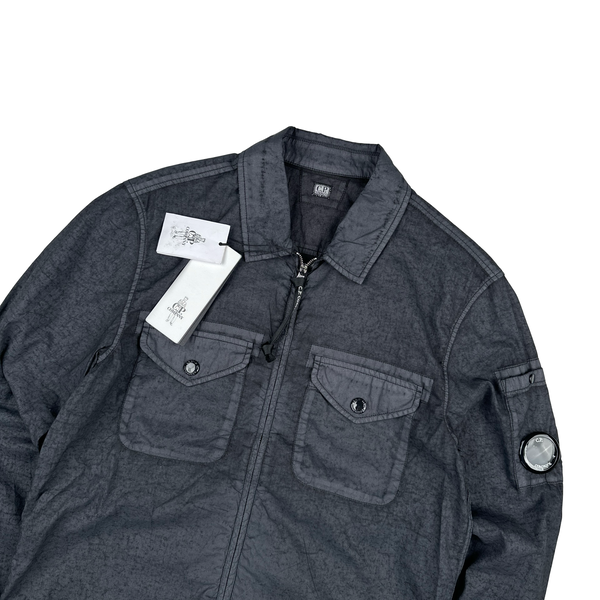 CP Company Popeline Placcato Navy Zipped Overshirt - Small