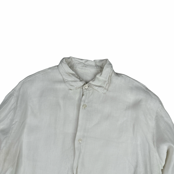 Stone Island White Linen Spellout Buttoned Shirt - Large