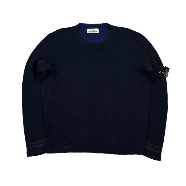 Stone Island 2019 Navy Two Tone Waffle Knit Jumper - Large