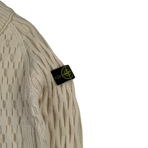 Stone Island 2013 Cream Thick Heavyweight Knit Zipped Jumper - Large