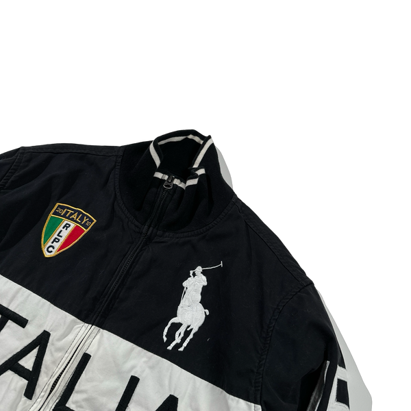 Ralph Lauren Black ITALIA Embroidered Big Logo Spellout Zipped Jacket - Small