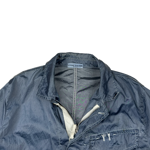 Stone Island 2010 Silver Blue Chest Zip Nylon Metal Overshirt - XXL