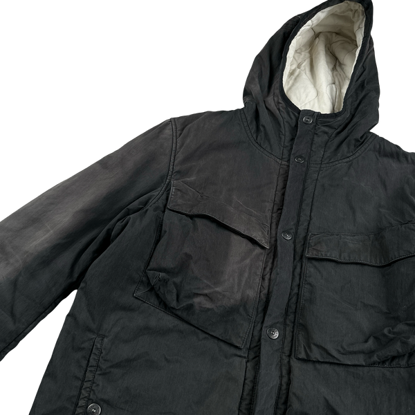 Stone Island Black Cotton Quilted Hooded Jacket - XL
