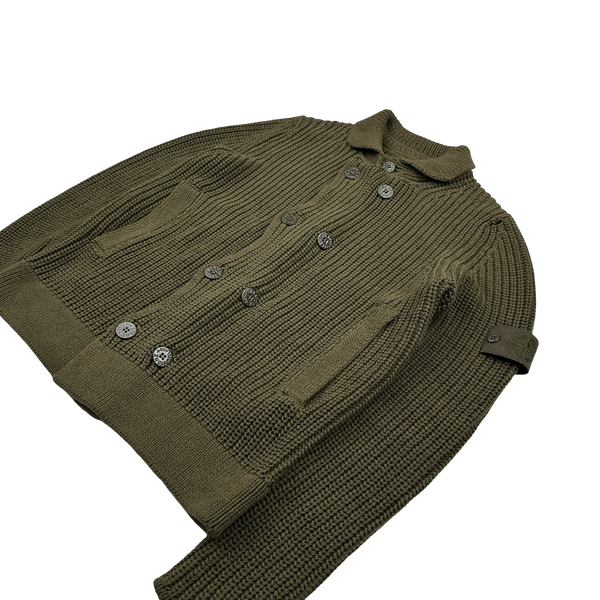 Stone Island 2012 Khaki Ghost Piece Double Breasted Cotton Knit Buttoned Cardigan - Large
